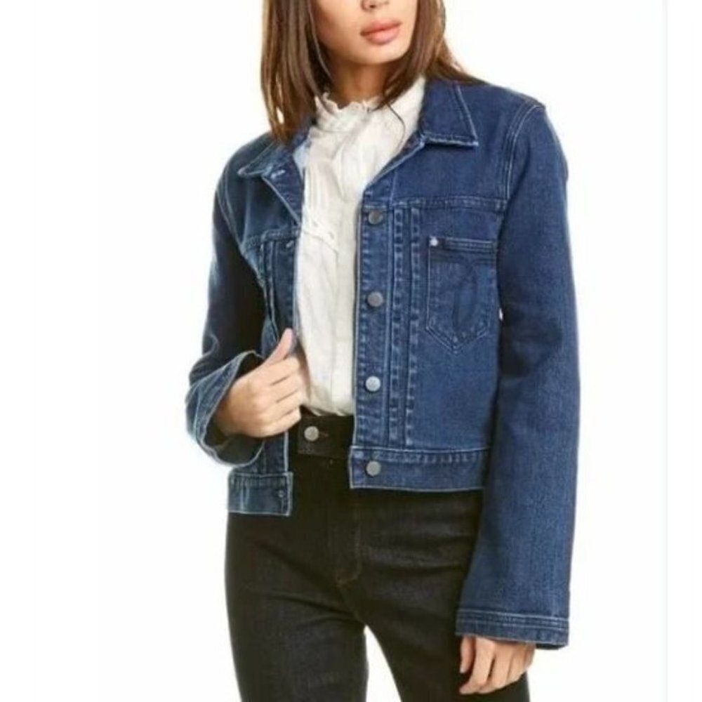 BLDWN Leon Denim Jacket Flare Sleeves Button-Down Slim Fit Womens Medium NWT
